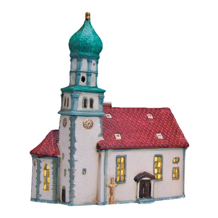 Wurm - Wholesale Christmas Decoration - Worm Lighthouse Church Wasserburg/Lake Constance made of porcelain, colorful (W/H/D) 19x24x12cm