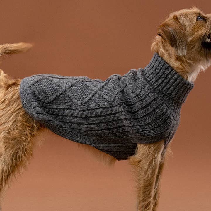 Camisola Cinzenta de Alpaca Aran para Cão por atacado de Alqo Wasi