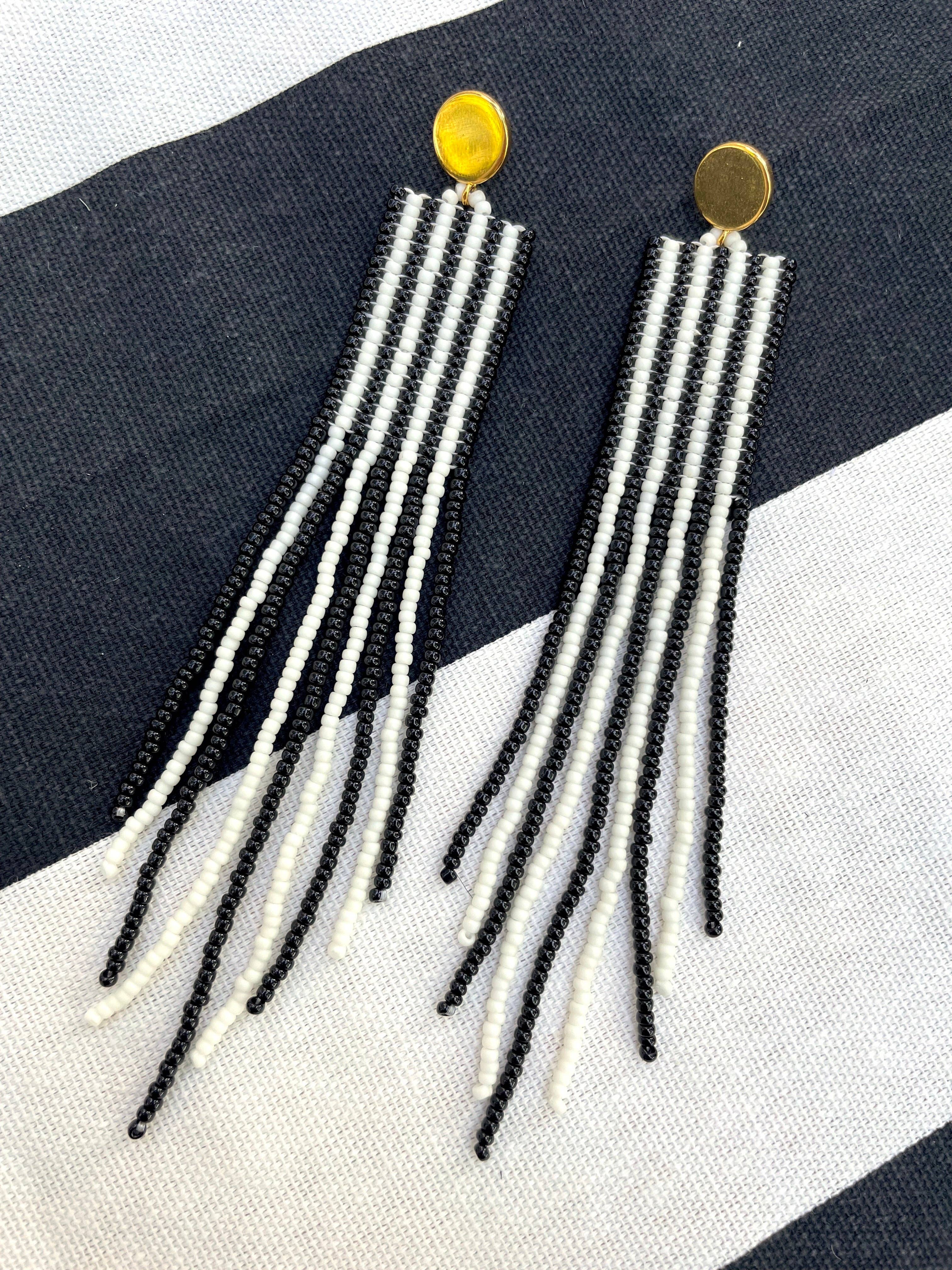 XTRA by Stacey - Wholesale Tassel Earrings - The Adrian Earring - Black & White Striped2