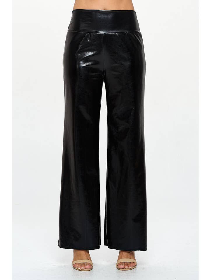 BLACK Made in USA Metallic Wide Leg Pants with Thick Waistband for wholesale on Faire