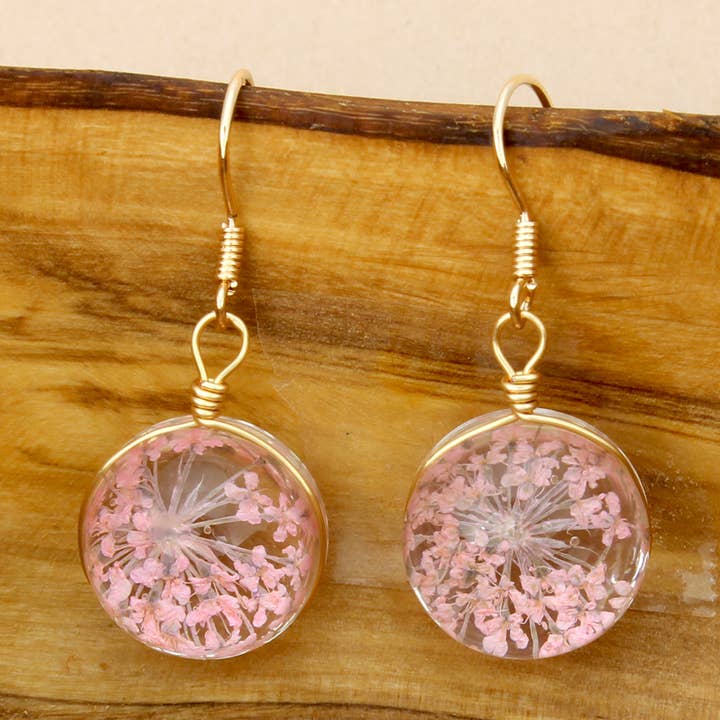 Pink Baby's Breath Dried Flower Earrings for wholesale by ZAD