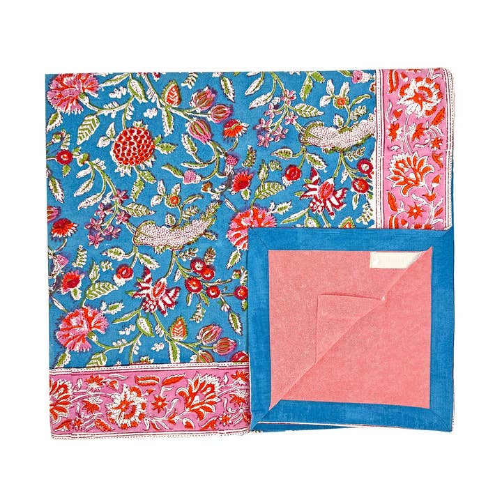 Paréo à fleurs bleues et rouges pour la vente par ABRACOLORS