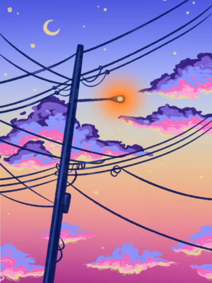 Lámina artística Sunset Phone Pole para venta al por mayor de liadelyonart