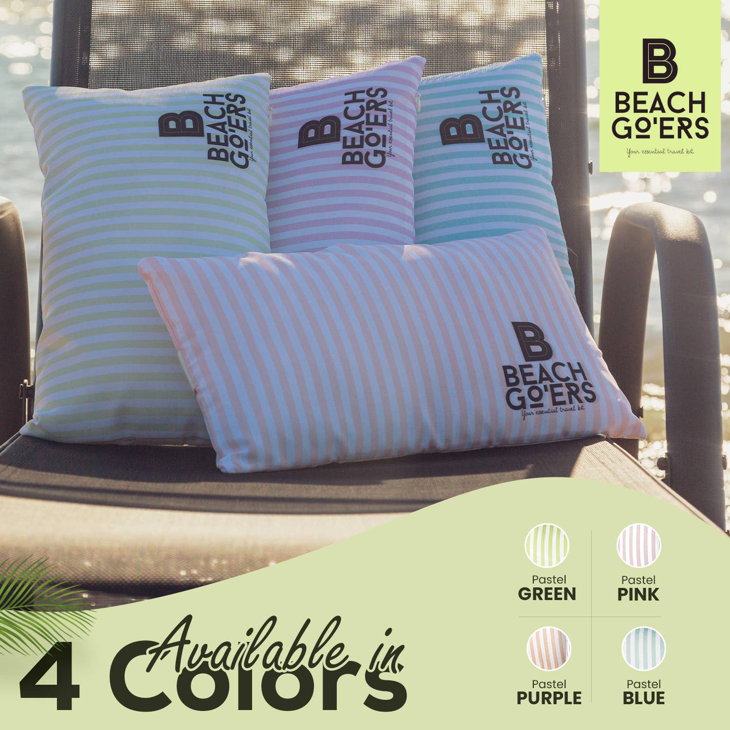 Pastel Green Waterproof Beach Chair Pillow And Towel Clip Set for wholesale on Faire7