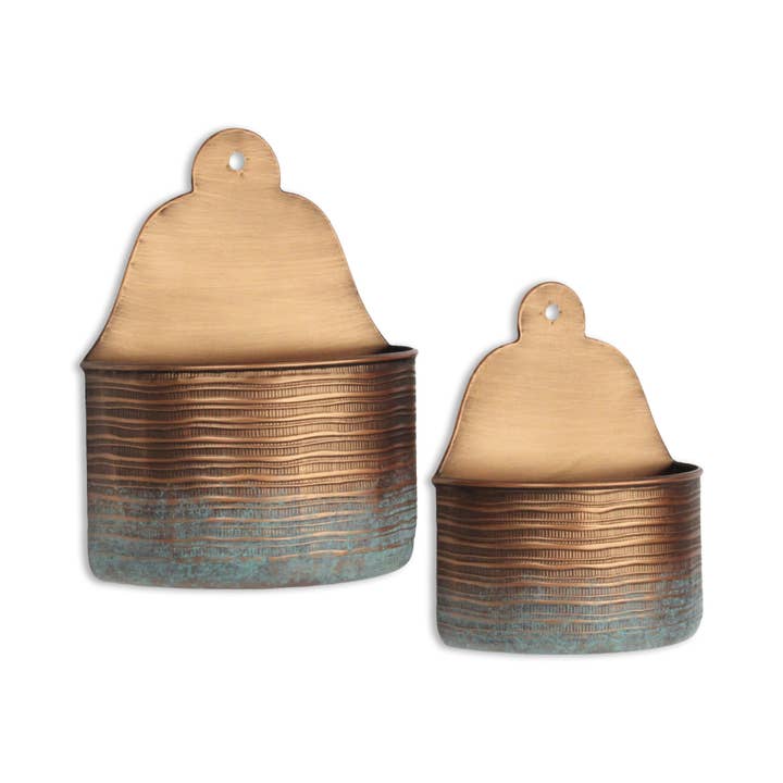 Cheungs Home Decor - Wholesale Wall Planter - Kyani Copper and Rustic Teal Vase Wall Planters (Set of 2)
