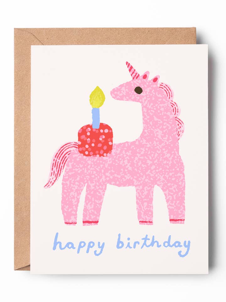 Cartão de Aniversário de Unicórnio Rosa Fofo | Cartão de Aniversário de Animais para Crianças por atacado de Chloe Welch Art