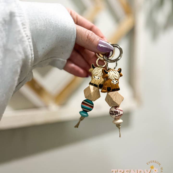 TrendyKeys - Wholesale Keychain - Women's - Highland Cow Zipper Pull Keychains