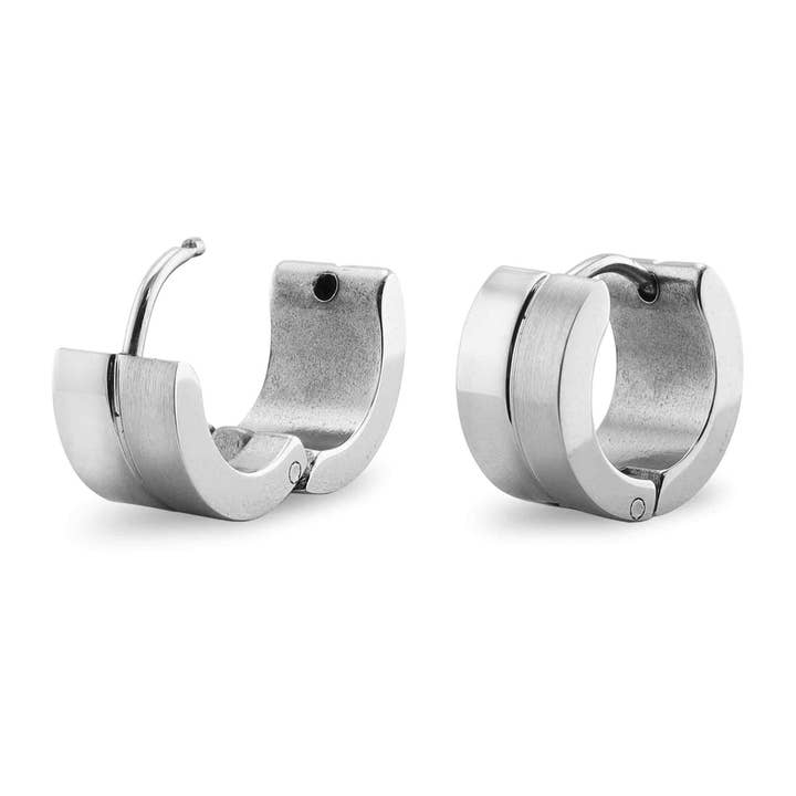 Stainless Steel Groove Center Hinged Hoop Earrings for wholesale by WJW