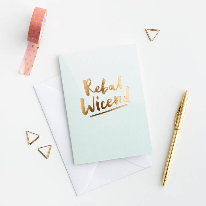Rebal Wicend Welsh gold foil card for wholesale by Draenog