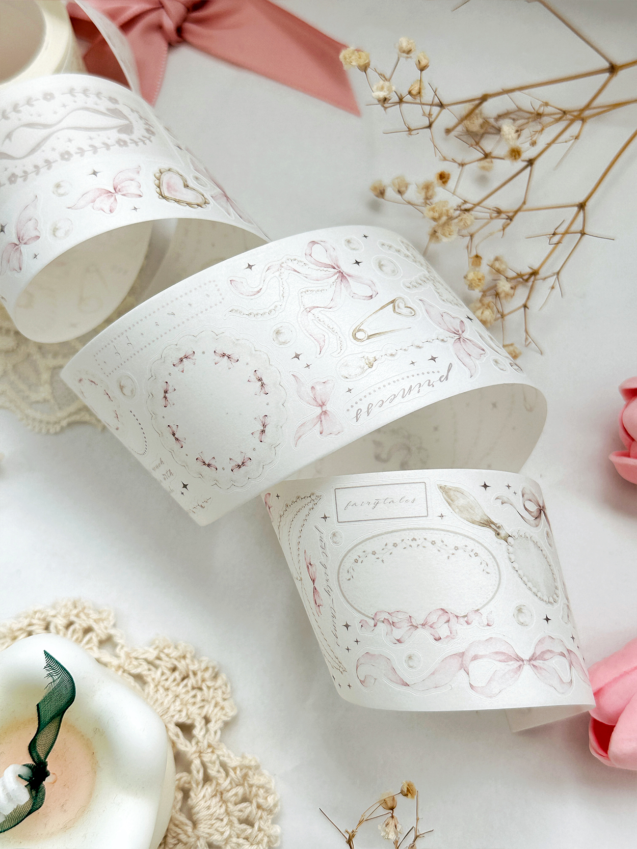 leelajournals - Wholesale Washi Tape - bows & pearls pet tape (pre-cut)0