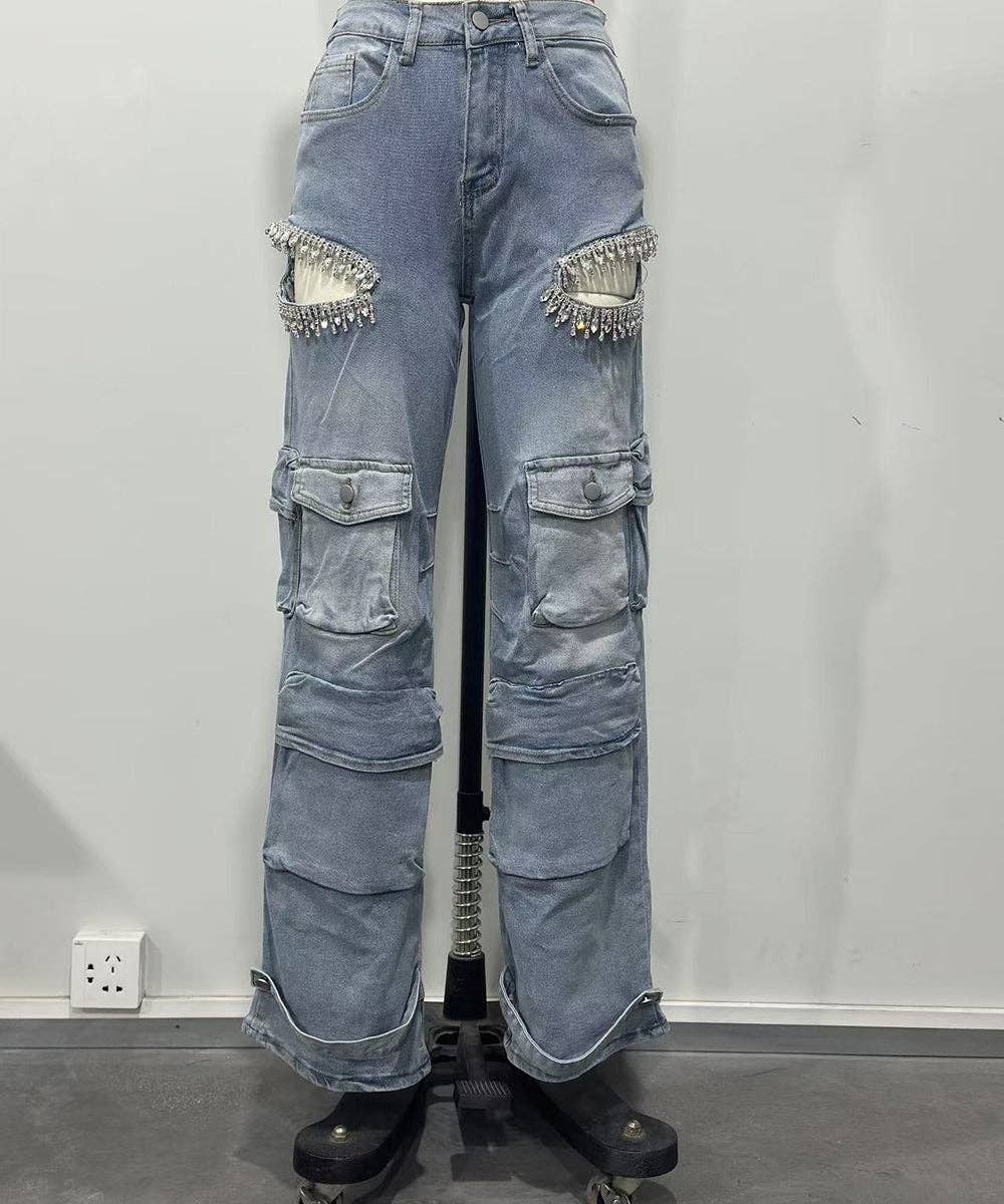 Aria Romance – wholesale Jeans – Women’s – Distressed Wash Cargo Jeans6