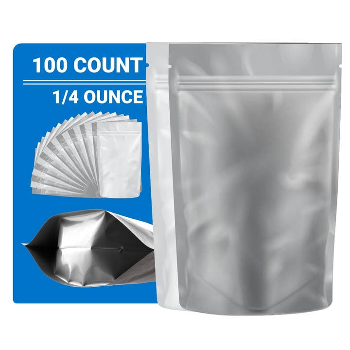 Cannatron - Wholesale Food Storage Wrap/Bag - 1/4 Ounce Mylar Bags - Loud Lock - 100ct White/Clear