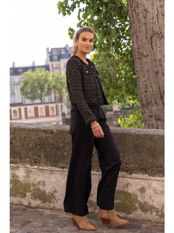 Attentif Paris - Wholesale Blazer – Women's - Cropped crew neck fitted tweed blazer jacket4