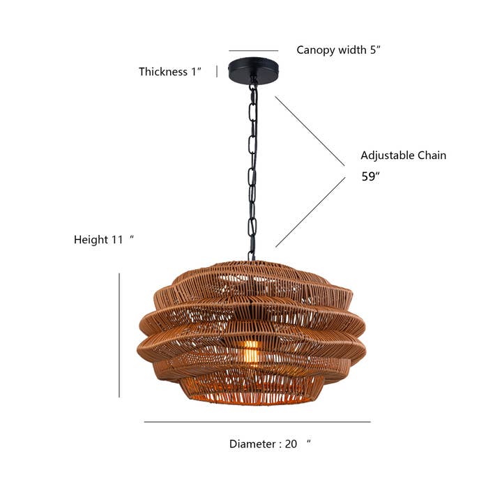 ELE Light & Decor - Vente Lustre/Suspension - Suspension en rotin côtier d'extérieur à 1 lumière avec abat-jour marron2