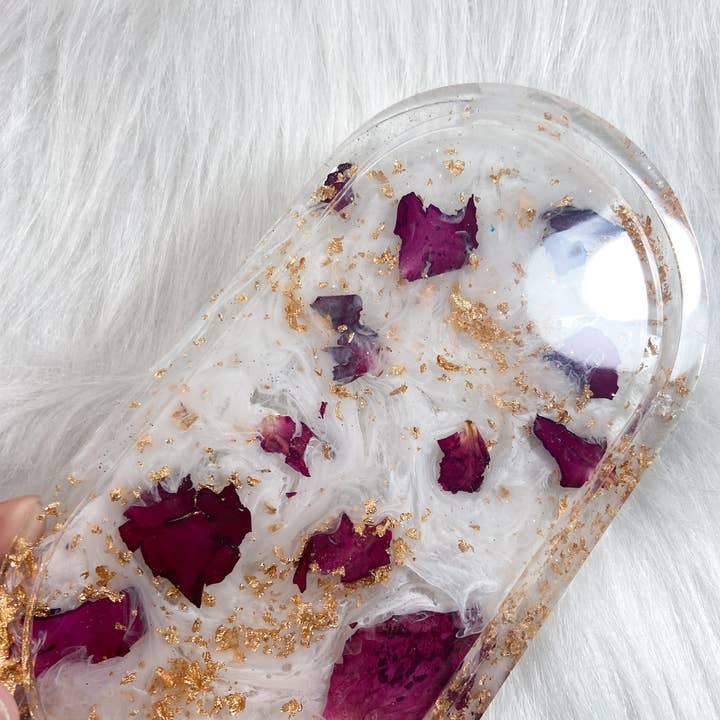 KraftzbyKenzie - Wholesale Jewellery dish - Rose Petal Trinket Trays, White Swirls, Gold Foil, Red Roses2