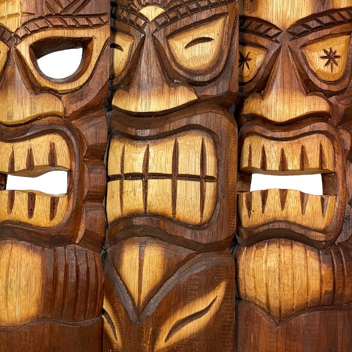 Zeckos - Wholesale Wall Accent - 20 Inch Carved Wood Tiki God Masks Wall Decor Set of 34