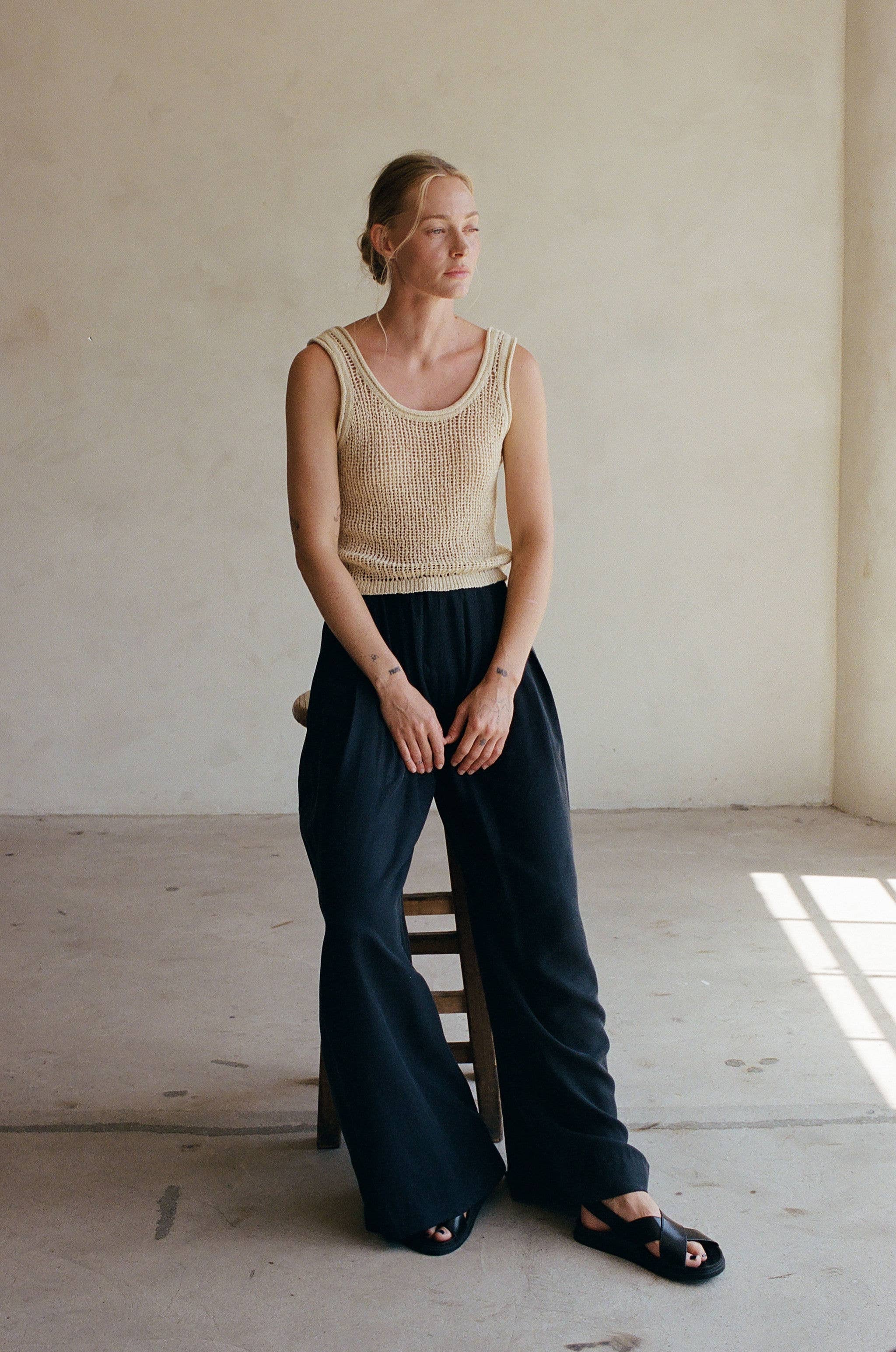 Natural AW1032 | Knit Polyester Cotton Sweater Ribbed Tank for wholesale on Faire4