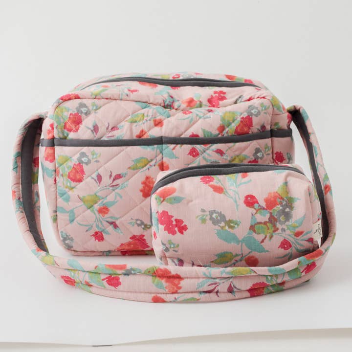 Blush Orchard Diaper Bag (100% Cotton with diamond Quilting) for wholesale by Zoey Inc.