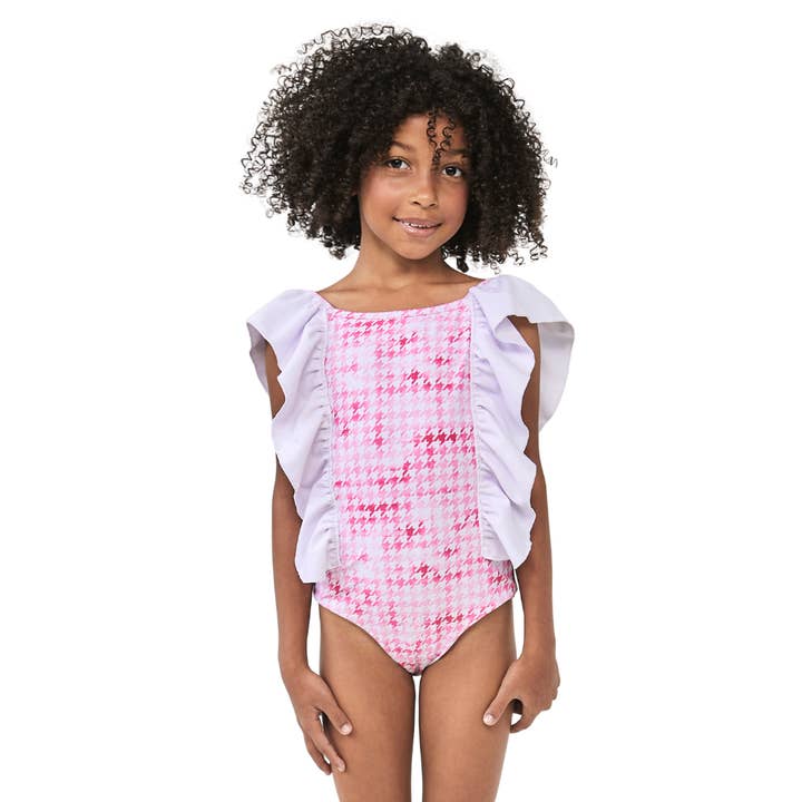 Houndstooth Swimsuit One Piece Short Sleeves for wholesale by Too Cool Beachwear