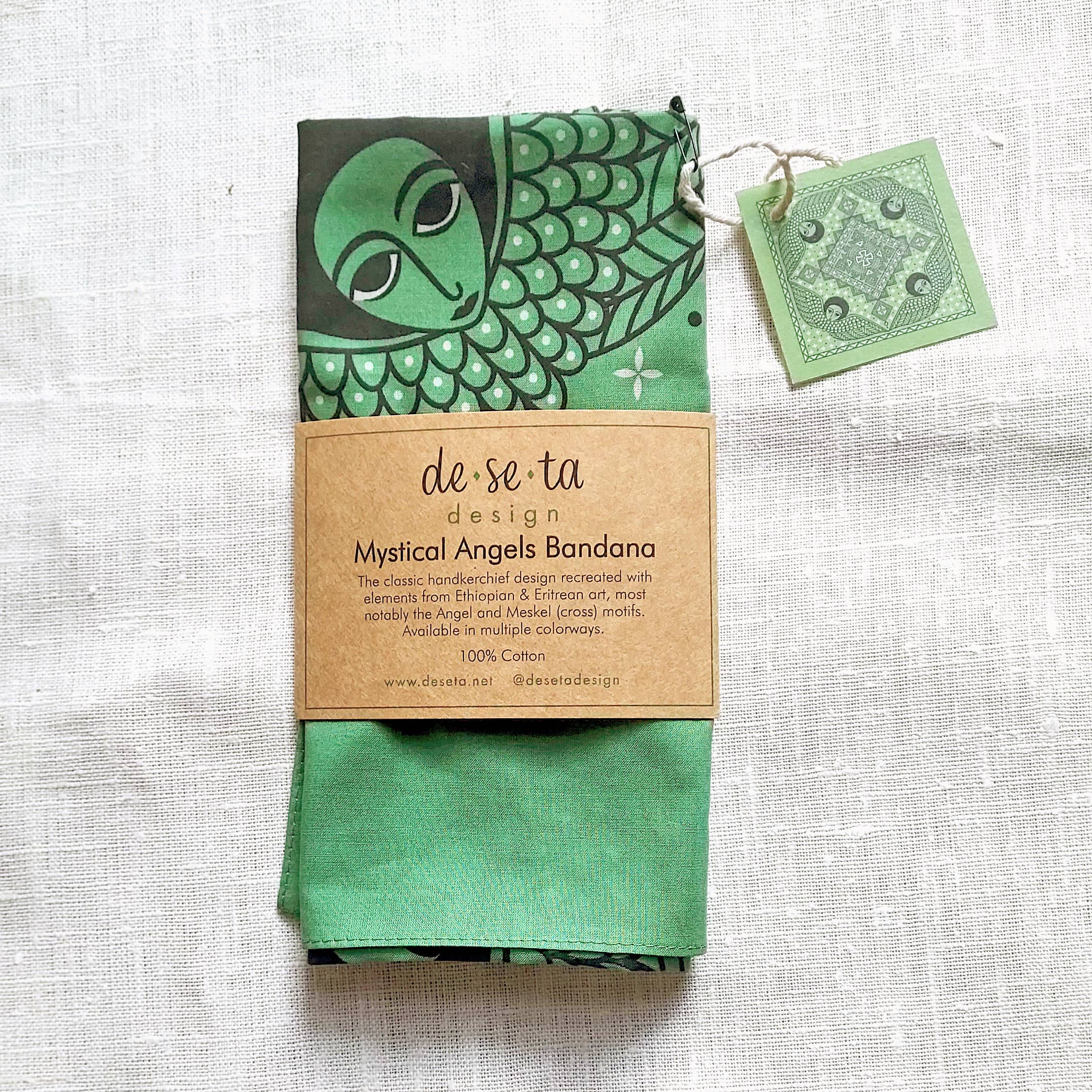 Deseta Design - Wholesale Bandana - Unisex - Mystical Afro Angels Ethiopian-Inspired Bandana - Green2