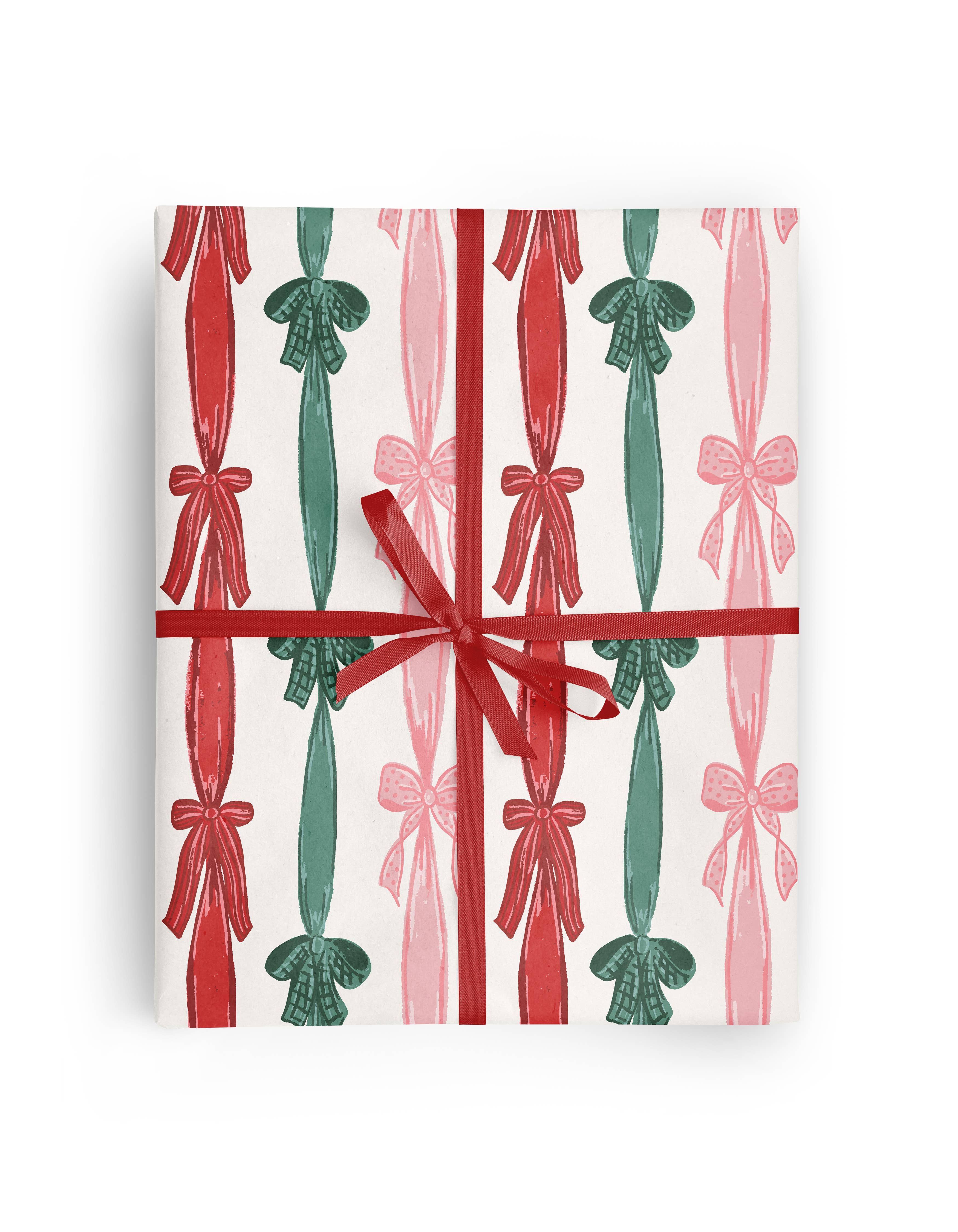 Vivie and Ash - Wholesale Wrapping Paper Roll - Red and Green Christmas Stripe Bows Wrapping Paper Roll  1