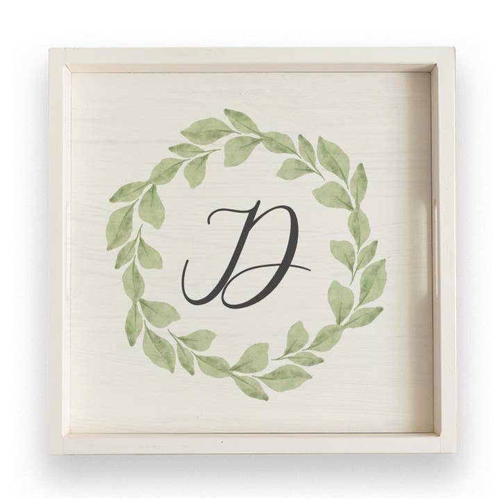 Tabuleiro de Servir em Madeira Personalizado com Folhas Verdes e Letra Única por atacado de Rustic Marlin