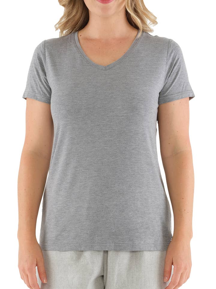 Women's Grey Premium Bamboo V Neck Tee for wholesale by Magnolia Lounge