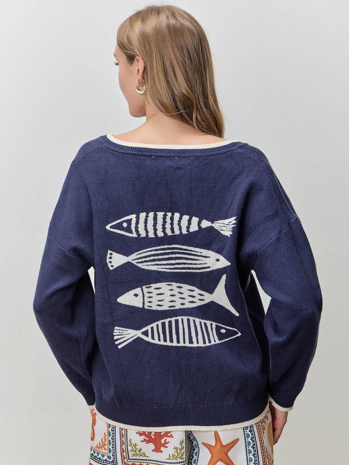 CARDIGAN CON BOTTONI DESIGN PESCE per la vendita all'ingrosso da parte di Polagram by Wellmade USA