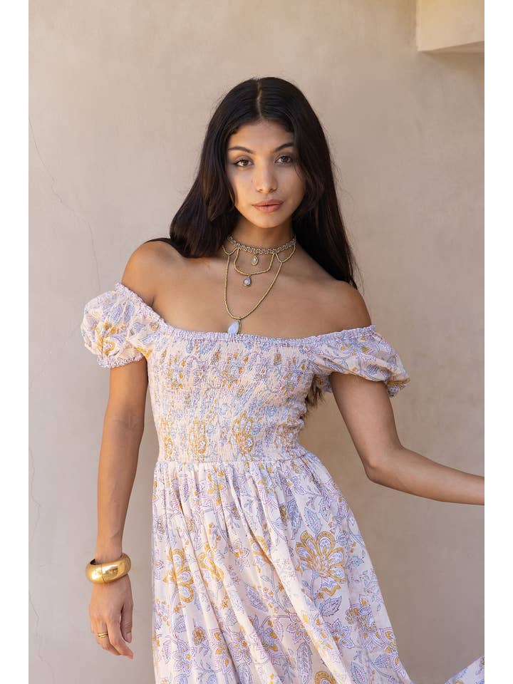 The Fox and The Mermaid - Vendita all'ingrosso Vestito - Donna - Abito a tunica stampato a blocchi (Paloma: Buttermilk)6