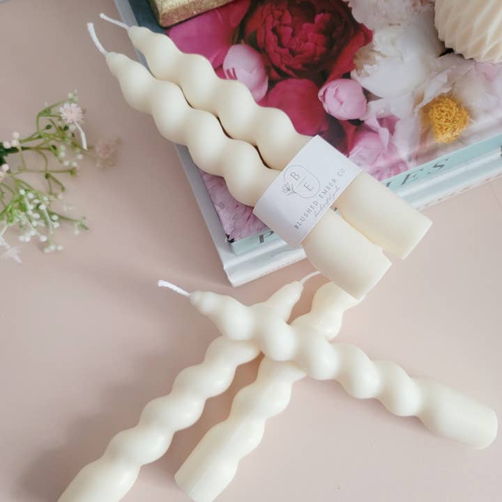 Blushed Ember Co. - Wholesale Tapered Candle/Candlestick - Spiral Twist Soy Wax Taper Candle2