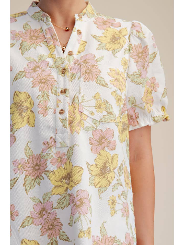 Glam - Wholesale Dress - Women's - Puff-Sleeve Floral Mini Dress4