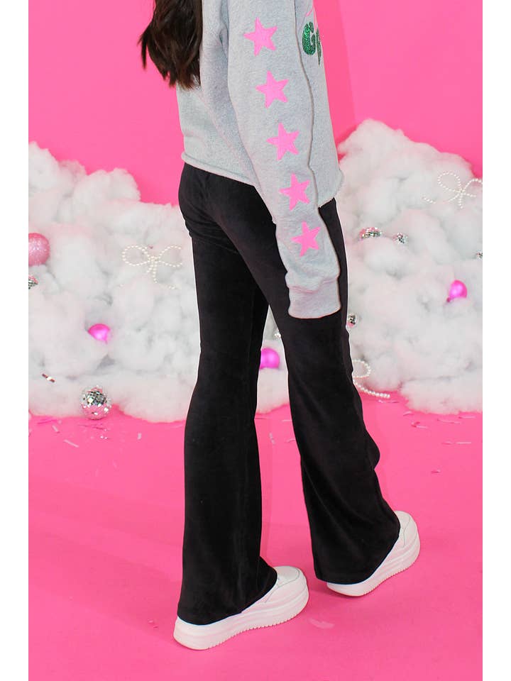 Paper Flower - Wholesale Athletic/Lounge Leggings - Kids - Bell Bottom BLACK - TWEEN GIRLS1