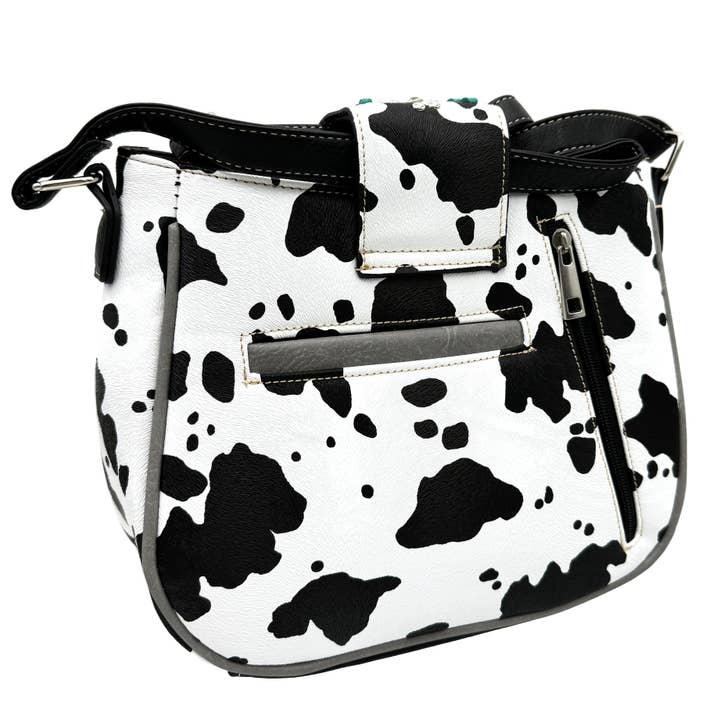 Lunar Deer - Wholesale Crossbody Bag - Women's - Crown Buckle Cow Print Floral Western Crossbody Bucket Bag4