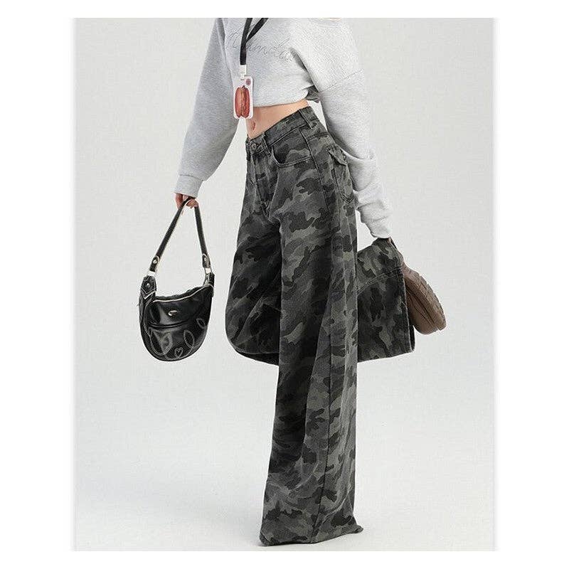 GRIGIO Jeans cargo a gamba larga con motivo mimetico rétro in vendita all'ingrosso su Faire3