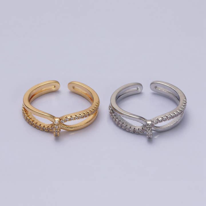 16K Gold Filled Mirco Paved Knot Double Band Ring in Gold & for wholesale by Aim Eternal