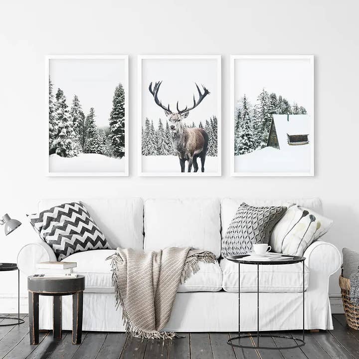Art Lane - Wholesale Gallery Wall Set - Christmas Wall Art. Winter Forest, Log Cabin, Reindeer