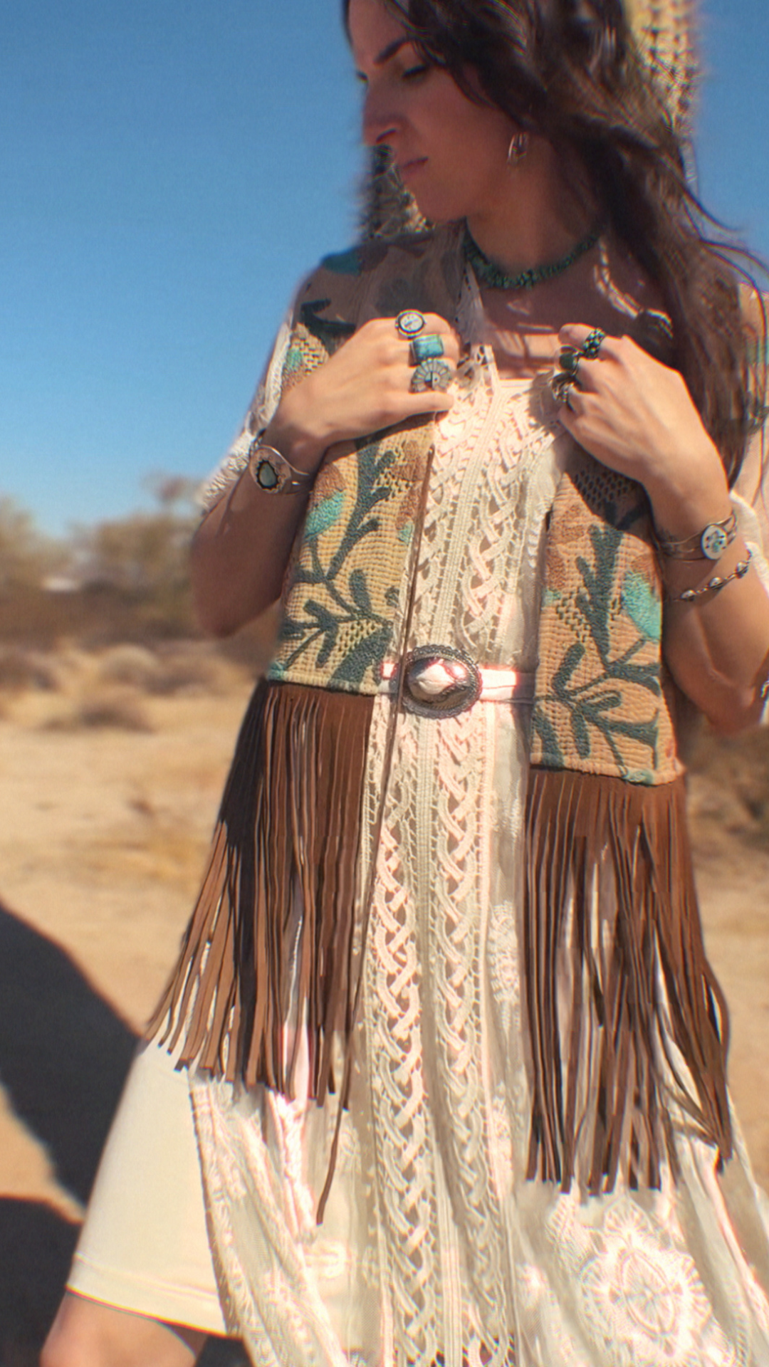 Wylder Trading Company - Wholesale Outerwear Vest - Women's - Boho Western Fringe Cowgirl Hippie Vest Leather Kantha15
