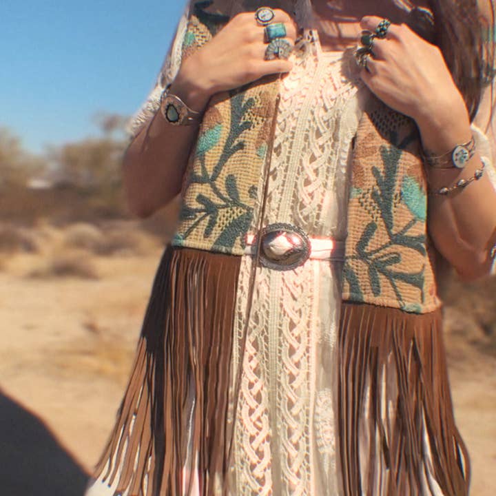 Wylder Trading Company - Wholesale Outerwear Vest - Women's - Boho Western Artisan Fringe Vests | Kantha Suzani Textile21