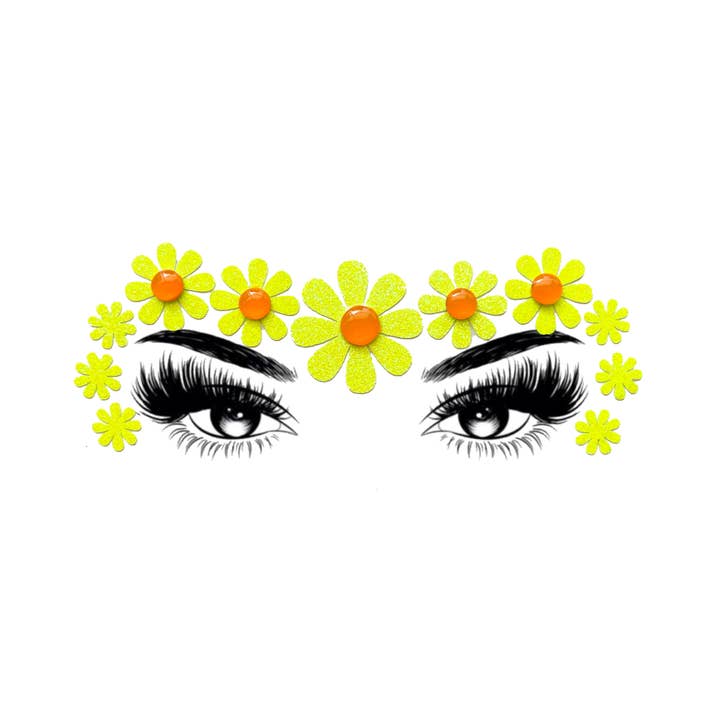 Neon Yellow Daisy Jeweled Face Stickers- Buttercup for wholesale by Sasswear