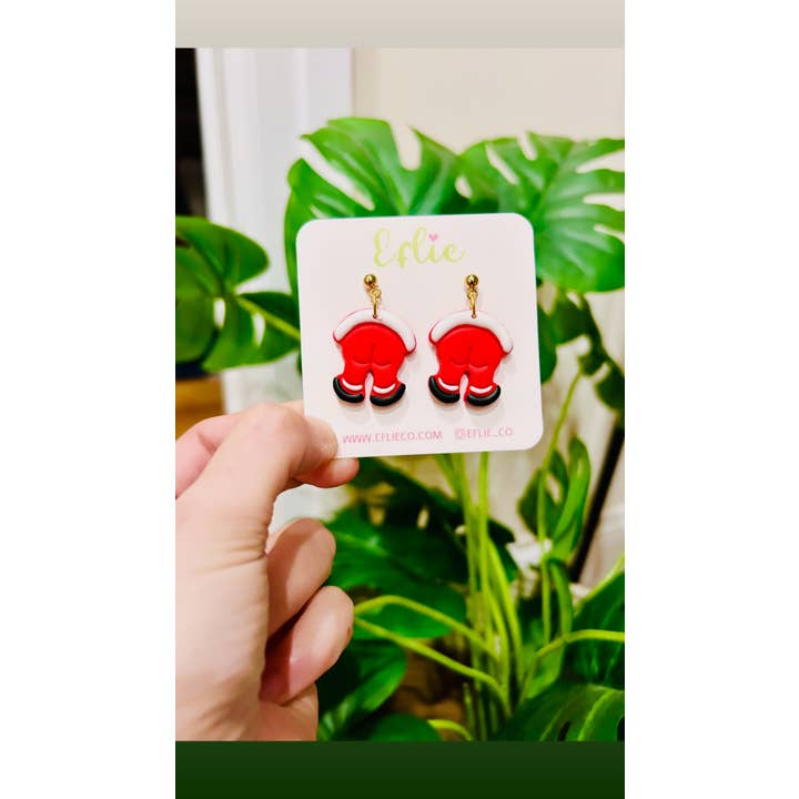 Eflie - Wholesale Dangle Earrings - Santa Claus Behind Christmas Funny Earrings Gift Idea Holida
