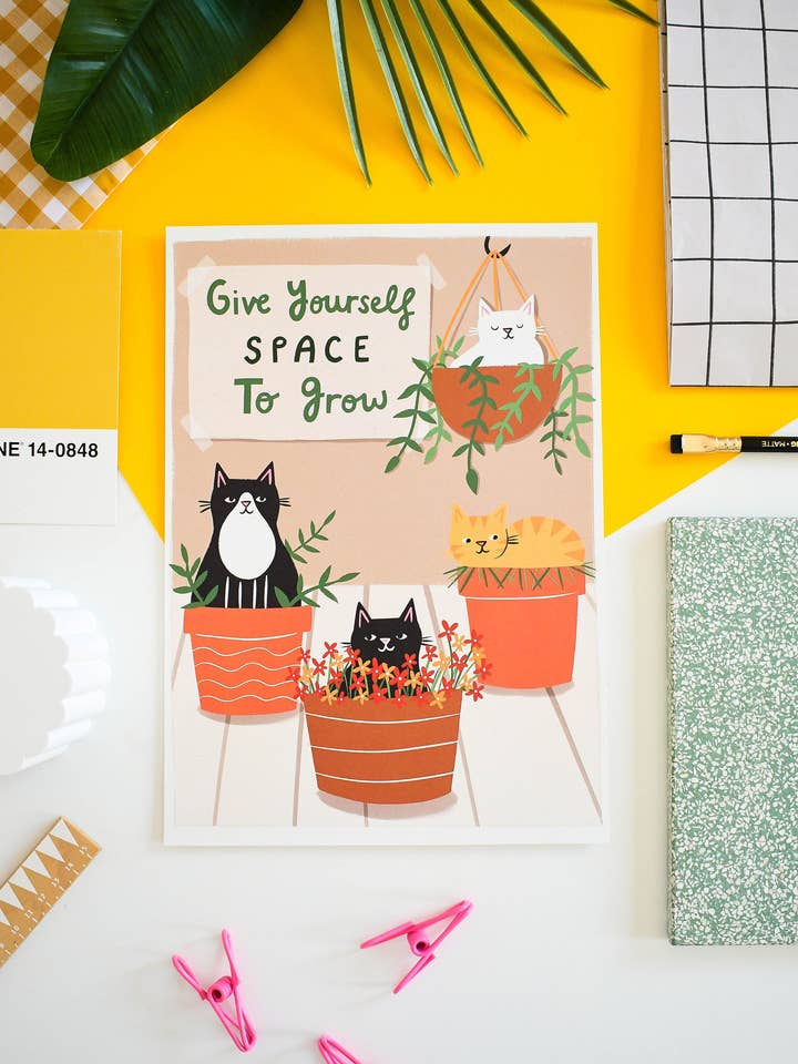 Give Yourself Space to Grow – A4 Art Print for wholesale by Nat Ellis Illustration
