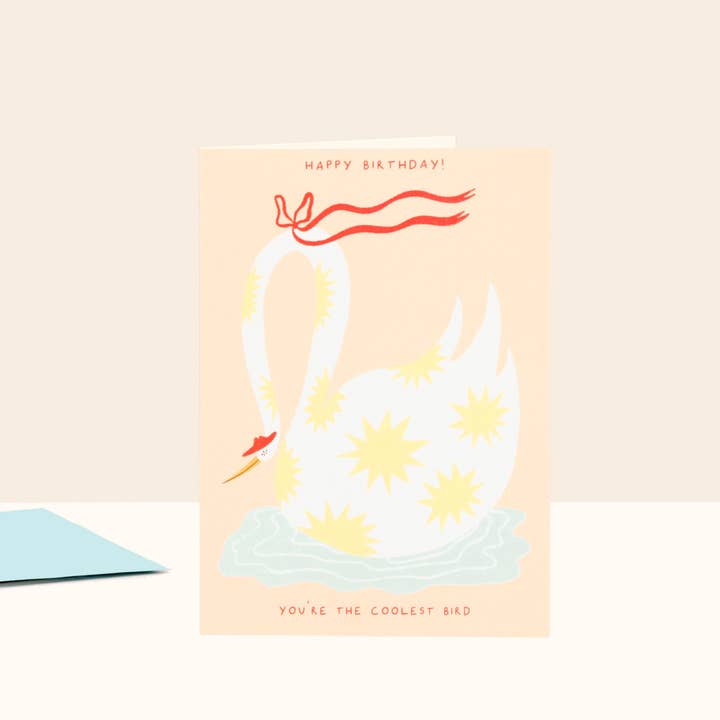 Cool Bird Birthday Card | Swan Card | Stylish Birthday Card for wholesale by Little Black Cat Illustrated Goods