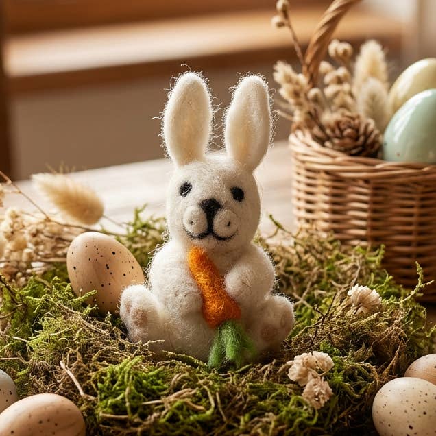 Handmade Bunny with Carrot Hanging Felt Easter Decoration for wholesale by Felt So Good