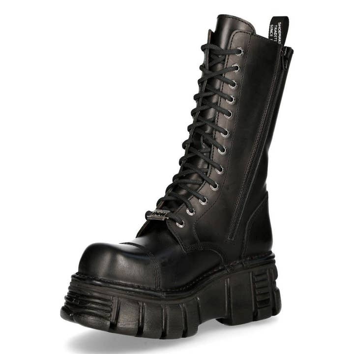 New Rock Unisex Metallic Black Techno Biker Boots- M-MILI211C-C1 for wholesale on Faire
