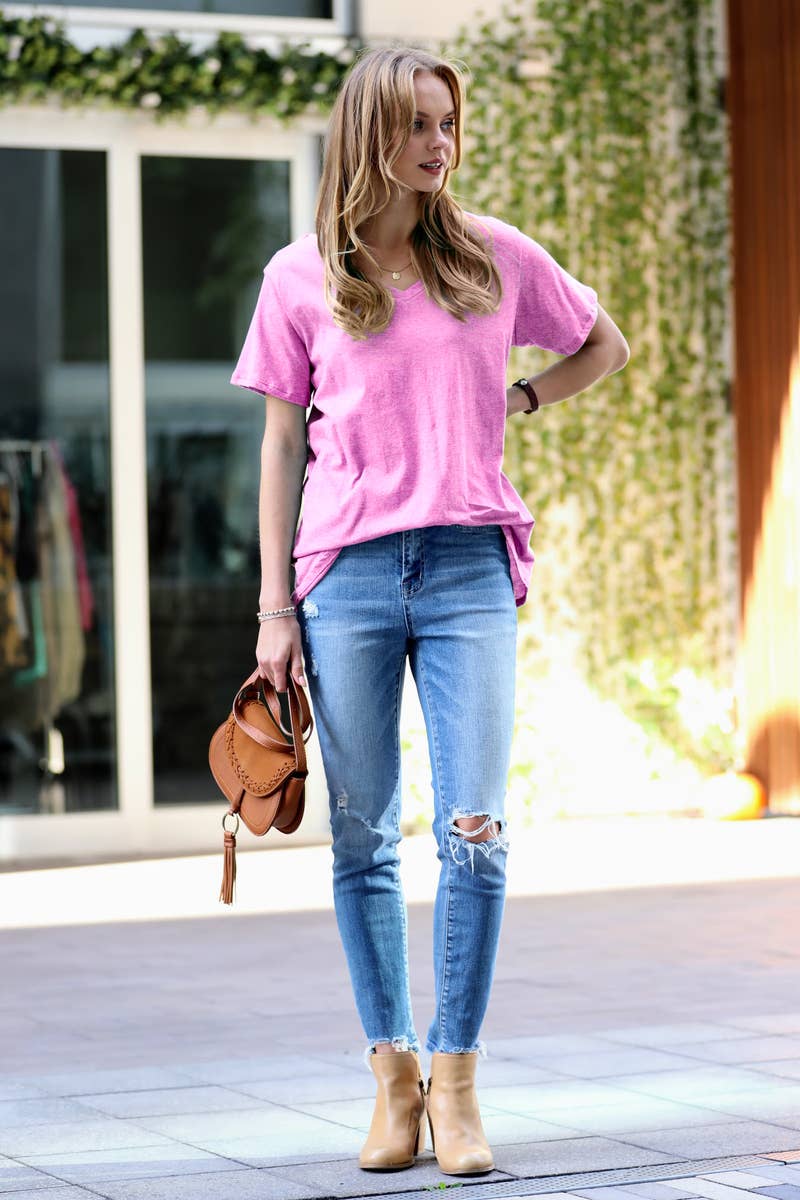 42POPS - Wholesale T-Shirt - Women's - `.Cotton Short Sleeve Boyfriend  V Neck Tee7