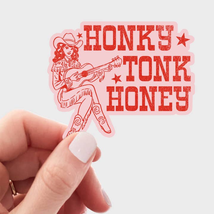 Yarnival - Wholesale Sticker - Honky Tonk Honey Sticker - western, rodeo, cowgirl, cowboy