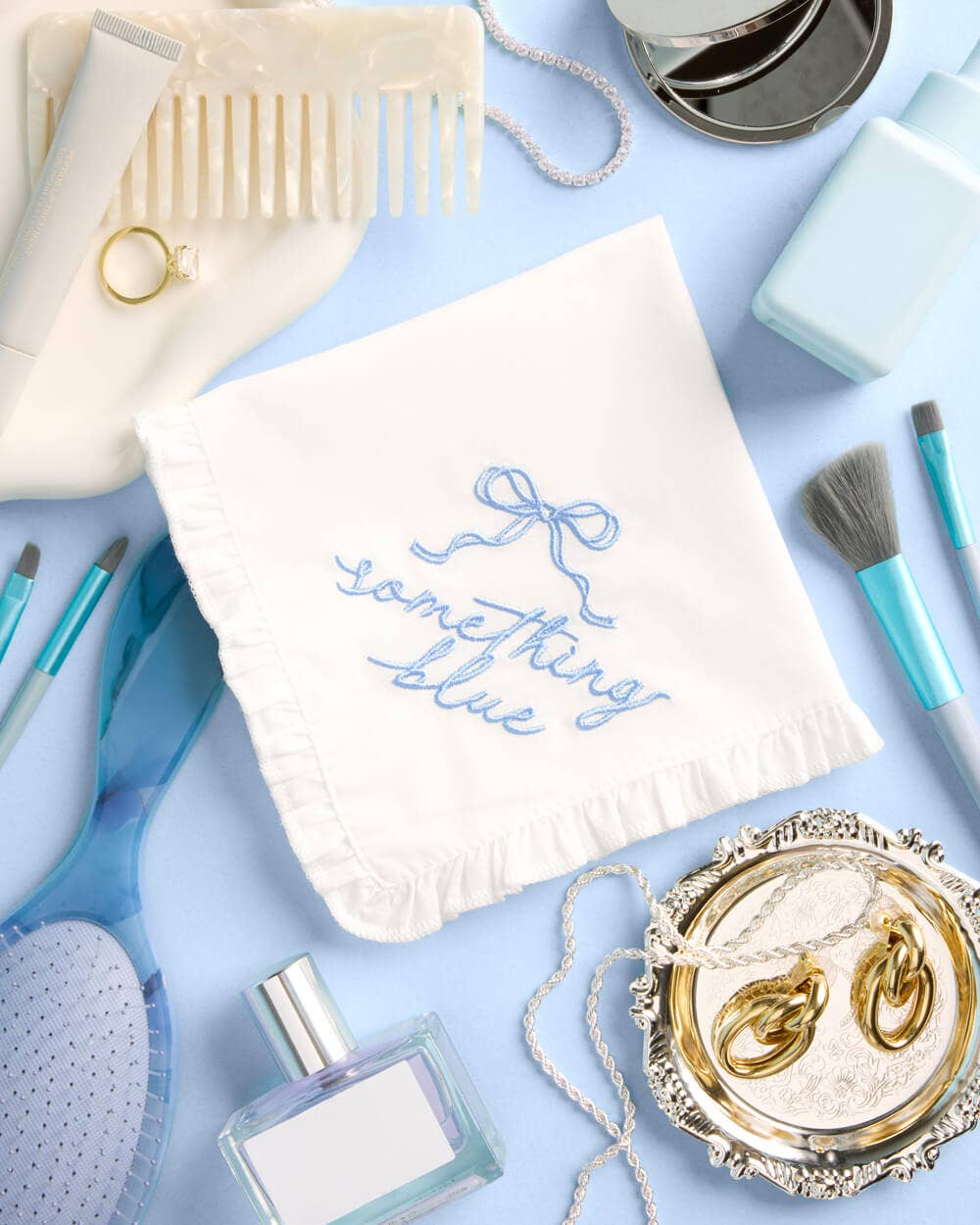 xo, Fetti - Wholesale Handkerchief - Women's - Something Blue Embroidered Handkerchief | Bridal Wedding 3