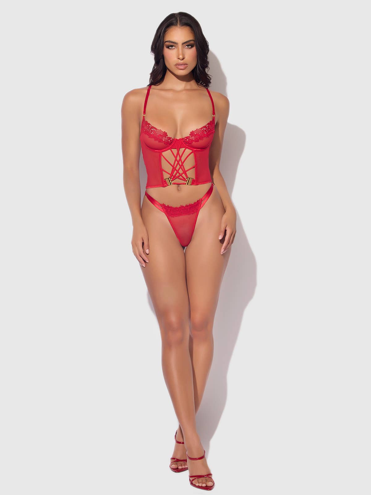 House of Desire – Lingerie - Mulher por atacado – Conjunto de corpete e fio dental de renda Ashley Alexiss10