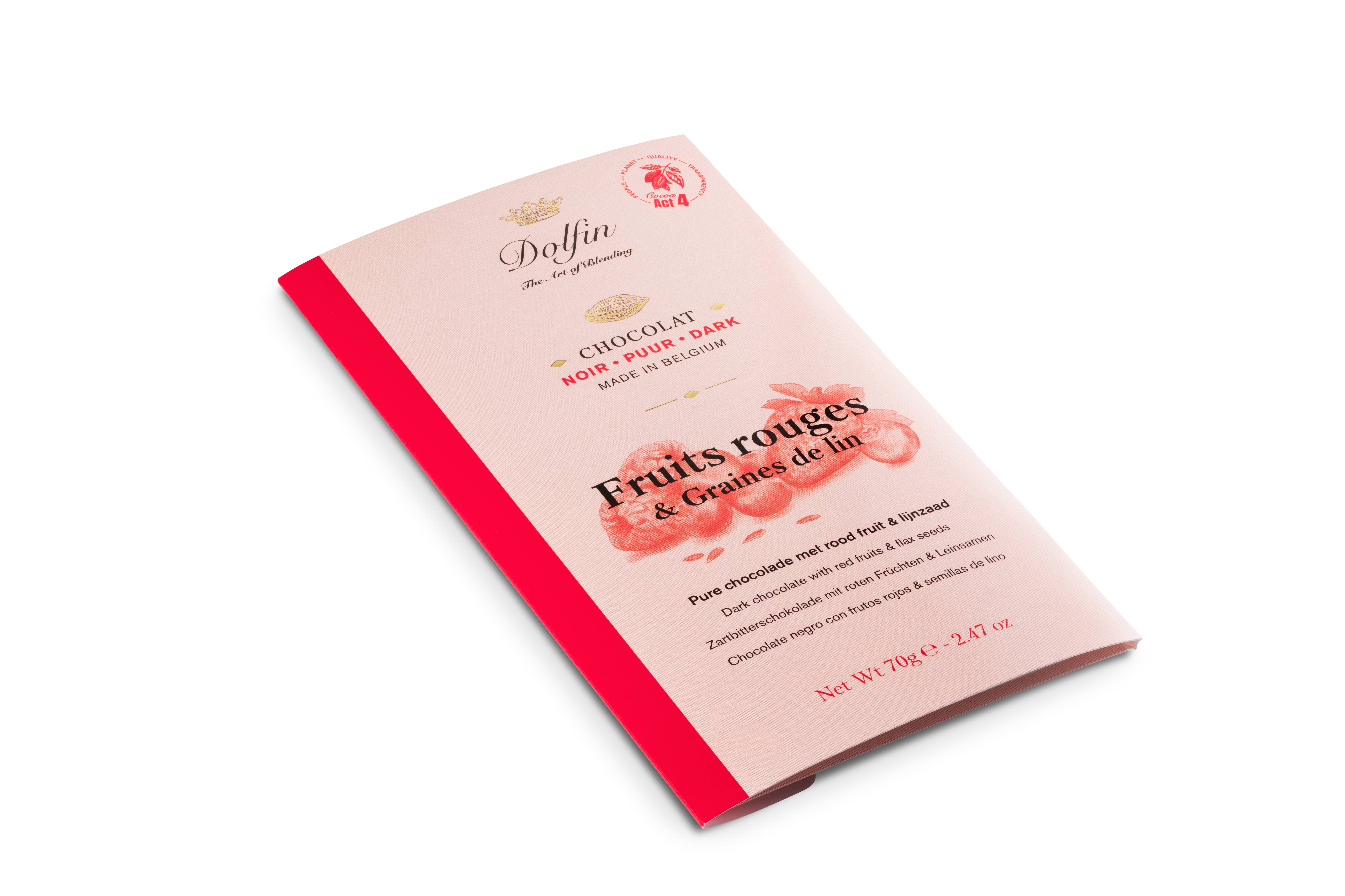 Dolfin - Wholesale Chocolate Bar - 70g Bar - Dark Red Fruits & Flax Seeds1