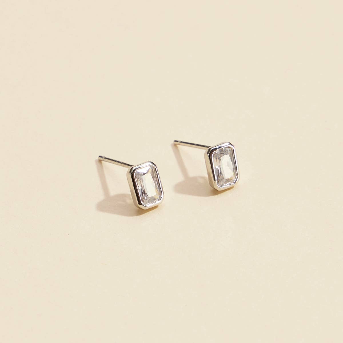 Frem - Wholesale Stud/Post Earrings - CZ Small Rectangle Gold Dip Stud Earrings3